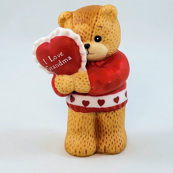 Bear Figurine Enesco Vintage Lucy Rigg Ceramic I Love Grandma Heart Pillow 1986 - Picture 6 of 9